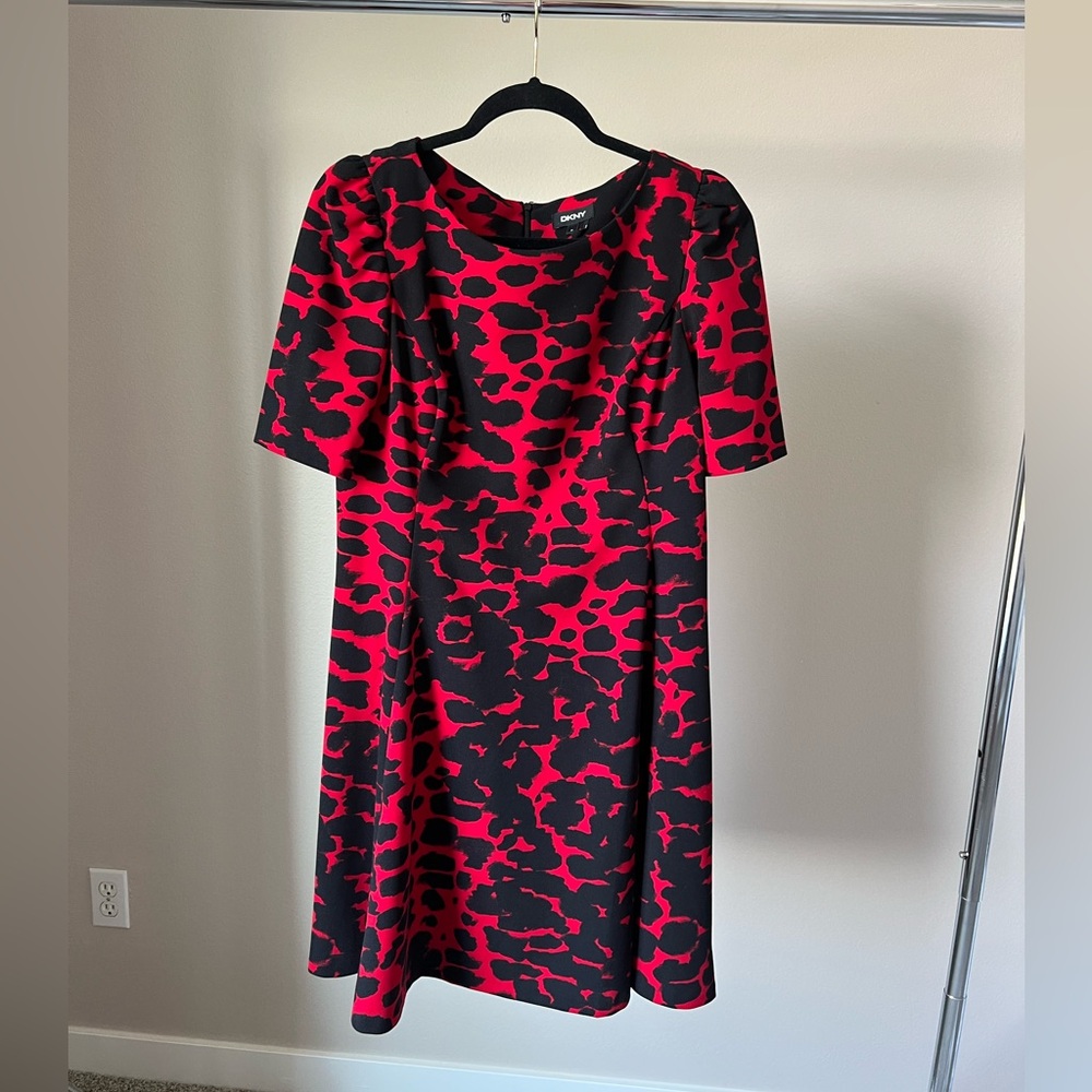 DKNY Red and Black Midi Dress